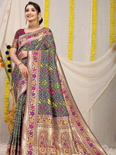 Vasudha Chex Golden Zari Worked Heavy Banarasi Forest Green Saree